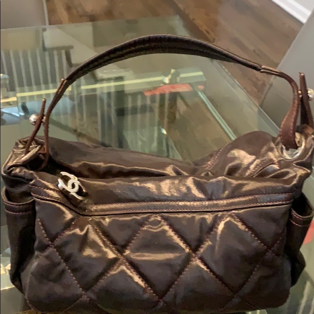 Authentic Chanel Shine Fabric Material Hobo bag